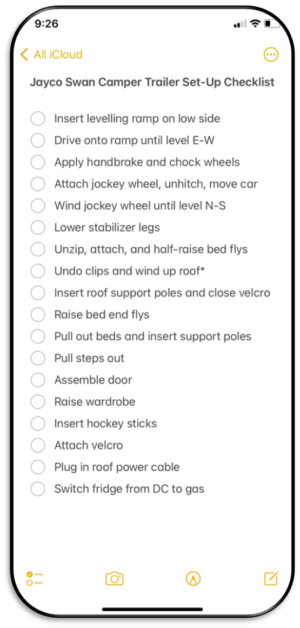 Jayco Camper Trailer Set-Up Checklist