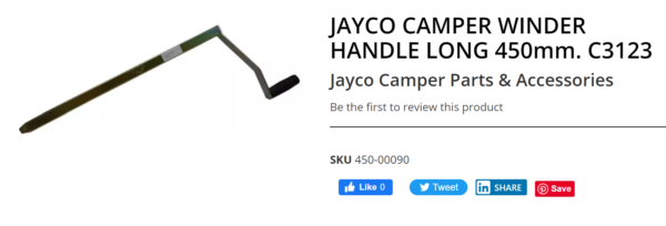 JAYCO CAMPER WINDER HANDLE LONG 450mm from RV Parts Express