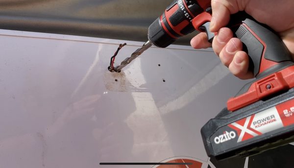Drilling Hole in Body of Jayco Camper Trailer for LED Awning Light Wire Connectors