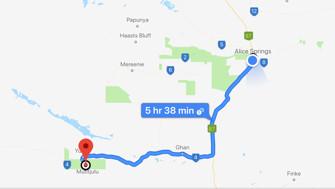 Distance from Alice Springs to Uluru
