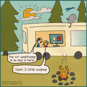 Cartoon-About-Watching-TV-While-Camping