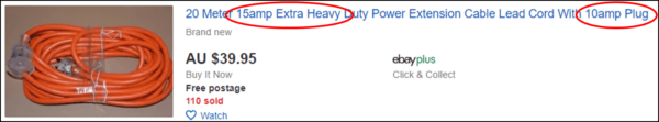 15A Extension Cord with 10A Plug - Do Not Use to Power Caravan