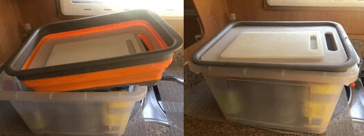 Clear plastic tub with collapsible tub as lid