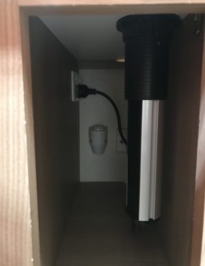 Pop Up Power Point Installation in Jayco Swan - Down Inside Cupboard