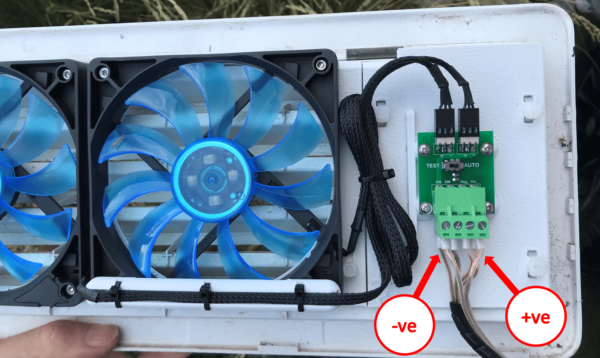 Power Cable For Klevakool Internal Fan Kit Plugged Into PCB of External Fan Mod Kit