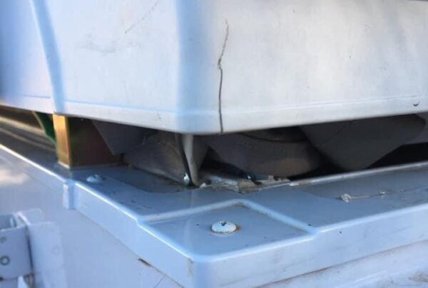Crack in roof corner cap moulding of Jayco camper trailer