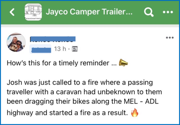 Bikes Dragged By Caravan Causing Fire