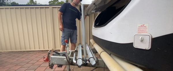 Opening boot lid with bike rack on A frame of Jayco Swan Camper Trailer